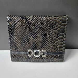 Elegant Vtg Brighton Brown Snakeskin Wallet Bi Fold W Card Pockets Snap Front